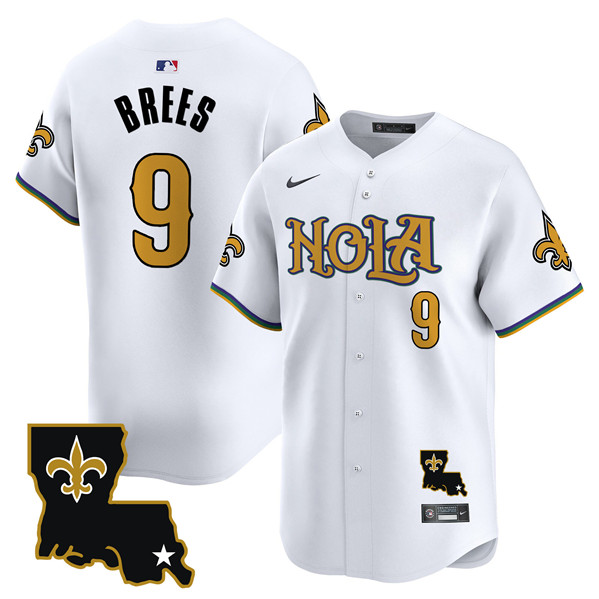 Men's New Orleans Saints #9 Drew Brees White Cool Base Stitched Baseball Jersey Men's New Orleans Saints #9 Drew Brees White Cool Base Stitched Baseball Jersey